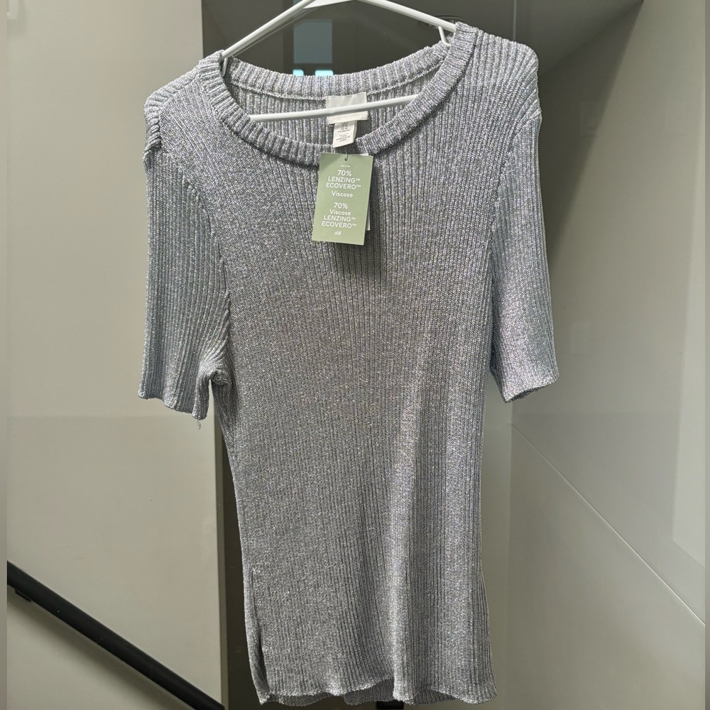 Brand New H&M Shimmering Silver Knit Top